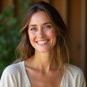 Serene portrait of certified yoga and mindfulness instructor, Elara