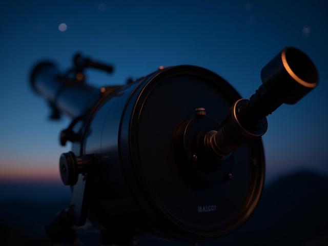 Detail shot of a professional Dobsonian telescope aimed at the night sky